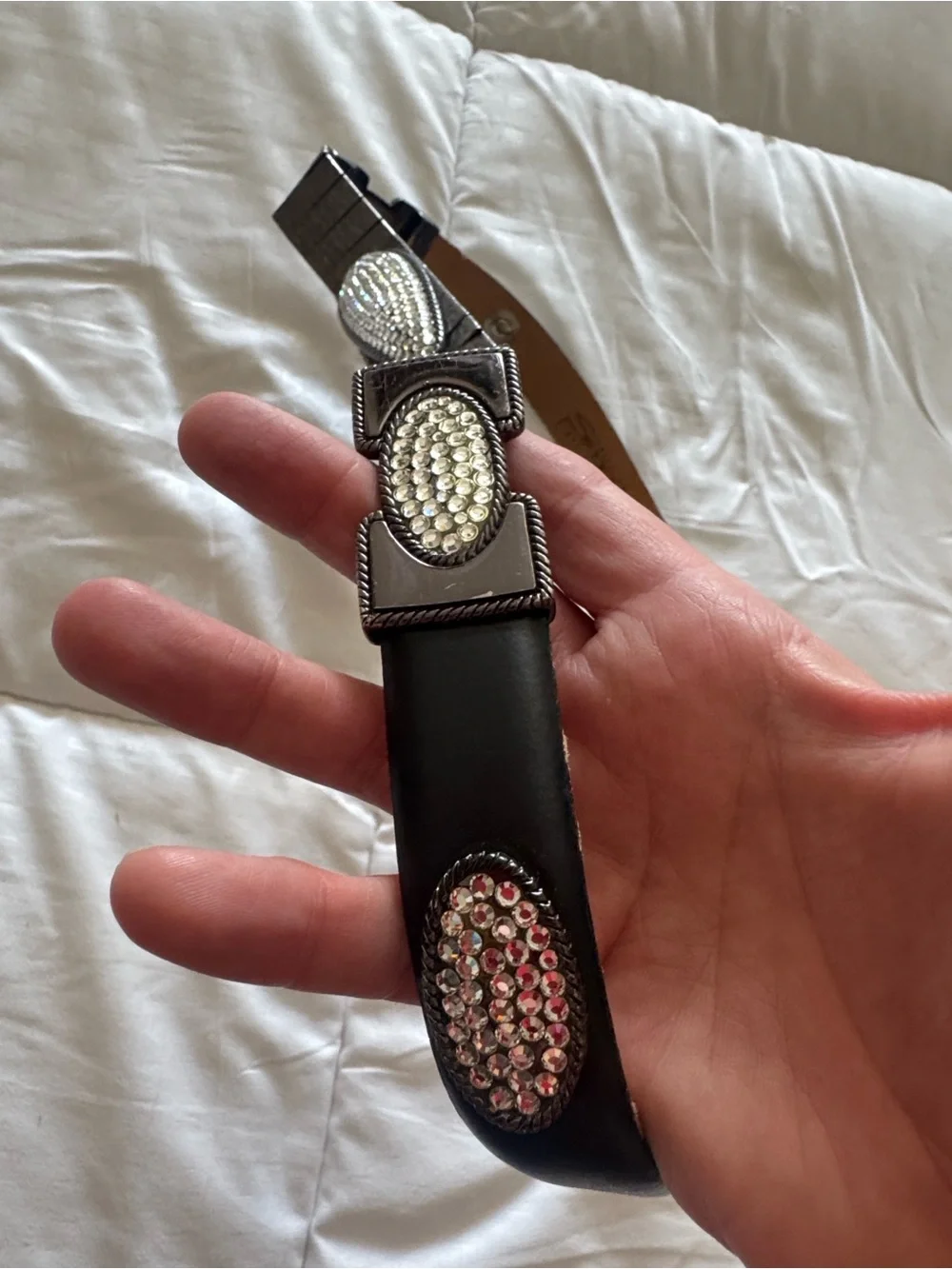 Simons Black leather  Belt with Sparkling Crystal Accents